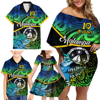 Malampa Day Family Matching Off Shoulder Short Dress and Hawaiian Shirt Vanuatu Flowers with Malampa Emblem Tribal Pattern LT9 - Polynesian Pride