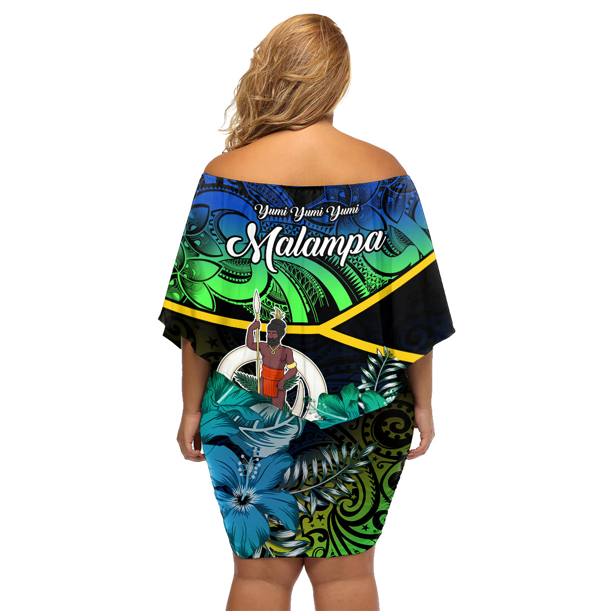 Malampa Day Family Matching Off Shoulder Short Dress and Hawaiian Shirt Vanuatu Flowers with Malampa Emblem Tribal Pattern LT9 - Polynesian Pride
