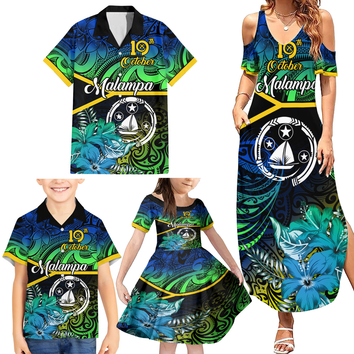 Malampa Day Family Matching Summer Maxi Dress and Hawaiian Shirt Vanuatu Flowers with Malampa Emblem Tribal Pattern LT9 - Polynesian Pride