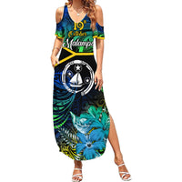 Malampa Day Family Matching Summer Maxi Dress and Hawaiian Shirt Vanuatu Flowers with Malampa Emblem Tribal Pattern LT9 Mom's Dress Black - Polynesian Pride