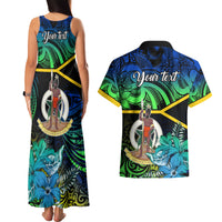 Personalised Malampa Day Couples Matching Tank Maxi Dress and Hawaiian Shirt Vanuatu Flowers with Malampa Emblem Tribal Pattern LT9 - Polynesian Pride