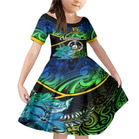 Personalised Malampa Day Family Matching Mermaid Dress and Hawaiian Shirt Vanuatu Flowers with Malampa Emblem Tribal Pattern LT9 Daughter's Dress Black - Polynesian Pride