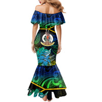 Personalised Malampa Day Family Matching Mermaid Dress and Hawaiian Shirt Vanuatu Flowers with Malampa Emblem Tribal Pattern LT9 - Polynesian Pride
