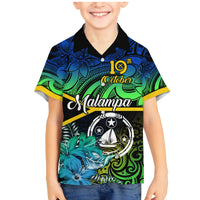 Personalised Malampa Day Family Matching Mermaid Dress and Hawaiian Shirt Vanuatu Flowers with Malampa Emblem Tribal Pattern LT9 Son's Shirt Black - Polynesian Pride