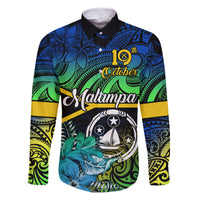 Personalised Malampa Day Family Matching Off Shoulder Long Sleeve Dress and Hawaiian Shirt Vanuatu Flowers with Malampa Emblem Tribal Pattern LT9 Dad's Shirt - Long Sleeve Black - Polynesian Pride