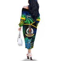 Personalised Malampa Day Family Matching Off Shoulder Long Sleeve Dress and Hawaiian Shirt Vanuatu Flowers with Malampa Emblem Tribal Pattern LT9 - Polynesian Pride