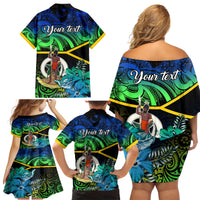 Personalised Malampa Day Family Matching Off Shoulder Short Dress and Hawaiian Shirt Vanuatu Flowers with Malampa Emblem Tribal Pattern LT9 - Polynesian Pride