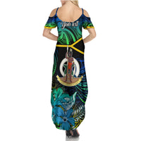 Personalised Malampa Day Family Matching Summer Maxi Dress and Hawaiian Shirt Vanuatu Flowers with Malampa Emblem Tribal Pattern LT9 - Polynesian Pride