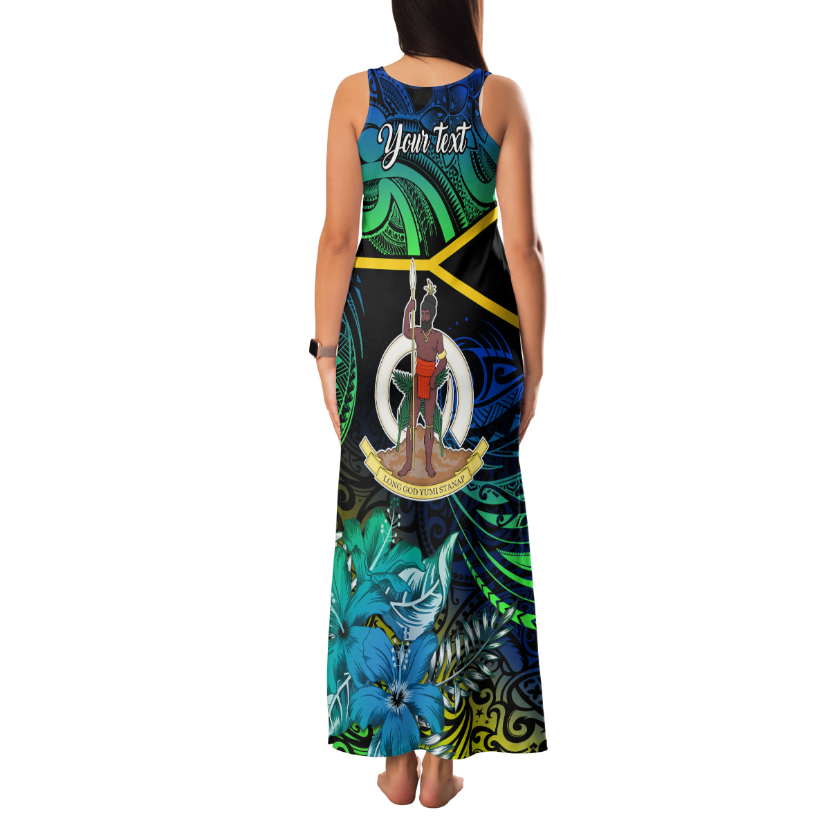 Personalised Malampa Day Family Matching Tank Maxi Dress and Hawaiian Shirt Vanuatu Flowers with Malampa Emblem Tribal Pattern LT9 - Polynesian Pride