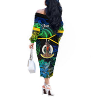 Personalised Malampa Day Off The Shoulder Long Sleeve Dress Vanuatu Flowers with Malampa Emblem Tribal Pattern LT9 - Polynesian Pride