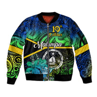Personalised Malampa Day Sleeve Zip Bomber Jacket Vanuatu Flowers with Malampa Emblem Tribal Pattern LT9 Unisex Black - Polynesian Pride