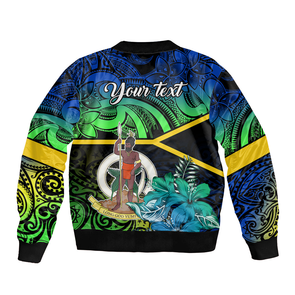 Personalised Malampa Day Sleeve Zip Bomber Jacket Vanuatu Flowers with Malampa Emblem Tribal Pattern LT9 - Polynesian Pride