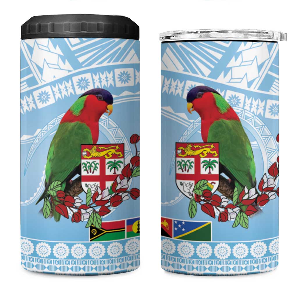 Melanesian Fiji 4 in 1 Can Cooler Tumbler Kula Bird with Tagimoucia Masi Tapa Pattern LT9 One Size: 16 oz Blue - Polynesian Pride