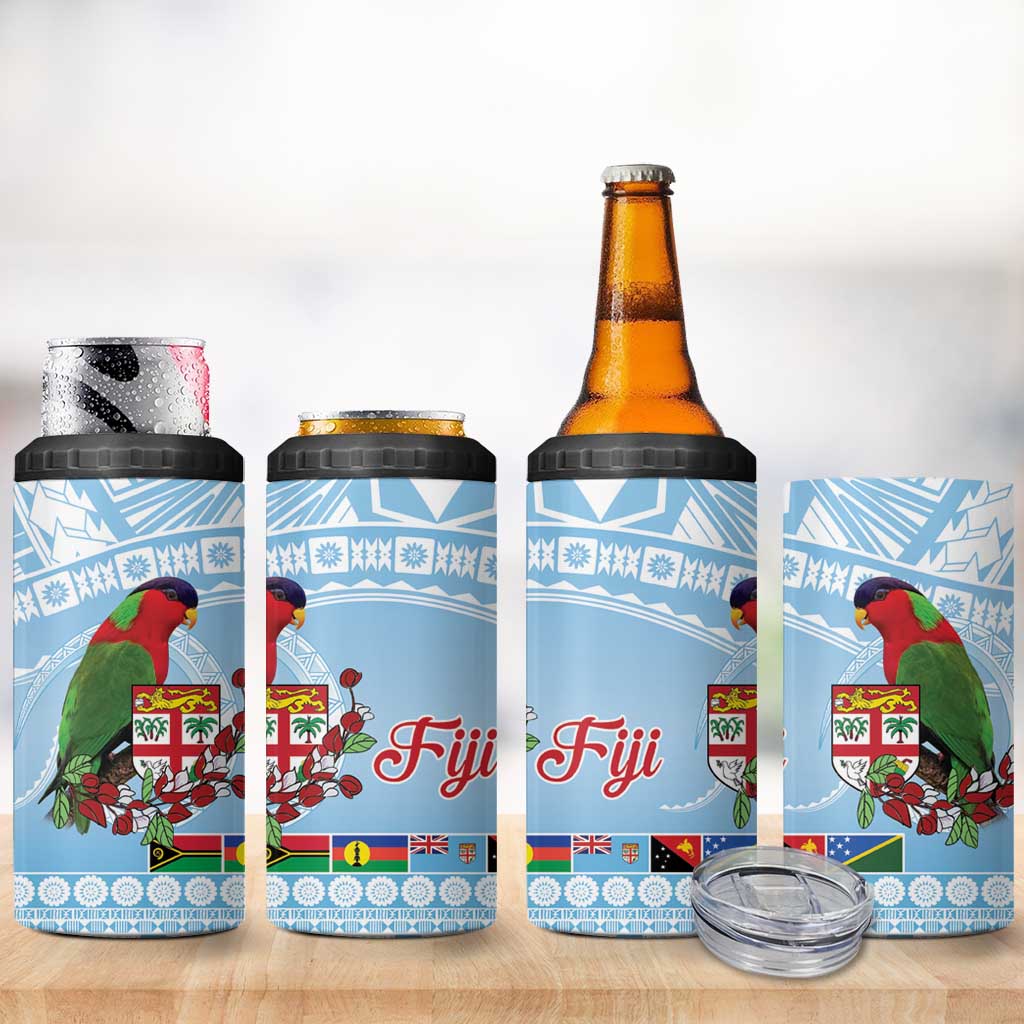 Melanesian Fiji 4 in 1 Can Cooler Tumbler Kula Bird with Tagimoucia Masi Tapa Pattern LT9 - Polynesian Pride