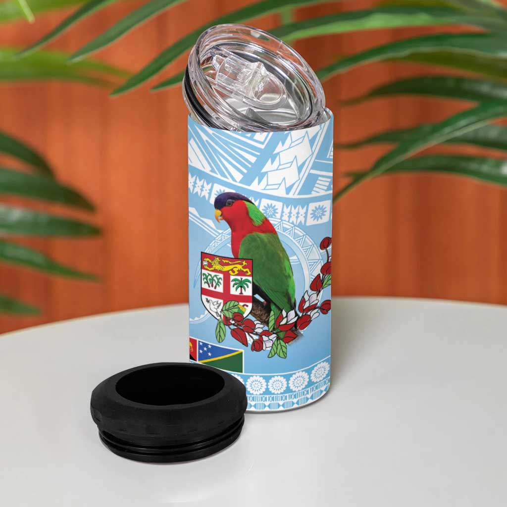 Melanesian Fiji 4 in 1 Can Cooler Tumbler Kula Bird with Tagimoucia Masi Tapa Pattern LT9 - Polynesian Pride