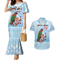 Melanesian Fiji Kula Bird Couples Matching Mermaid Dress and Hawaiian Shirt with Tagimoucia Masi Tapa Pattern LT9 Blue - Polynesian Pride