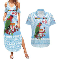 Melanesian Fiji Kula Bird Couples Matching Summer Maxi Dress and Hawaiian Shirt with Tagimoucia Masi Tapa Pattern LT9 Blue - Polynesian Pride