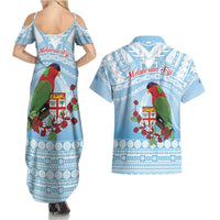 Melanesian Fiji Kula Bird Couples Matching Summer Maxi Dress and Hawaiian Shirt with Tagimoucia Masi Tapa Pattern LT9 - Polynesian Pride