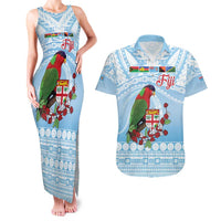 Melanesian Fiji Kula Bird Couples Matching Tank Maxi Dress and Hawaiian Shirt with Tagimoucia Masi Tapa Pattern LT9 Blue - Polynesian Pride