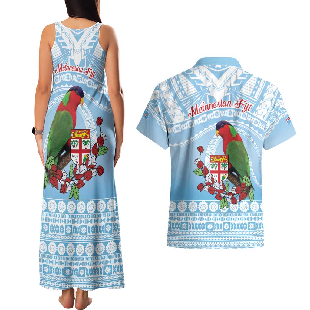 Melanesian Fiji Kula Bird Couples Matching Tank Maxi Dress and Hawaiian Shirt with Tagimoucia Masi Tapa Pattern LT9 - Polynesian Pride
