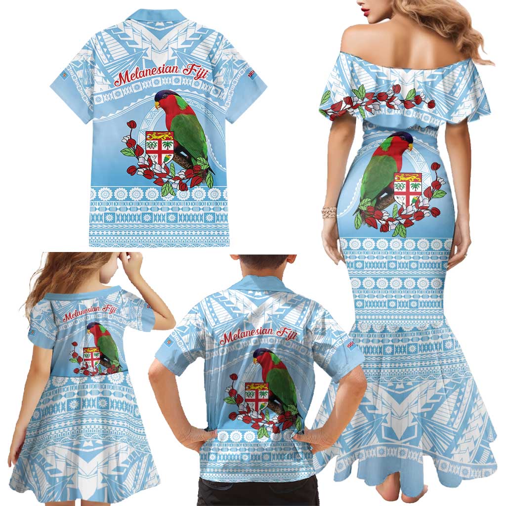 Melanesian Fiji Kula Bird Family Matching Mermaid Dress and Hawaiian Shirt with Tagimoucia Masi Tapa Pattern LT9 - Polynesian Pride