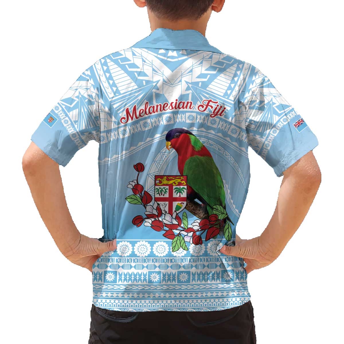Melanesian Fiji Kula Bird Family Matching Off The Shoulder Long Sleeve Dress and Hawaiian Shirt with Tagimoucia Masi Tapa Pattern LT9 - Polynesian Pride