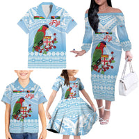 Melanesian Fiji Kula Bird Family Matching Off The Shoulder Long Sleeve Dress and Hawaiian Shirt with Tagimoucia Masi Tapa Pattern LT9 - Polynesian Pride