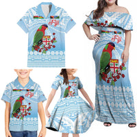 Melanesian Fiji Kula Bird Family Matching Off Shoulder Maxi Dress and Hawaiian Shirt with Tagimoucia Masi Tapa Pattern LT9 - Polynesian Pride