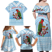 Melanesian Fiji Kula Bird Family Matching Off Shoulder Maxi Dress and Hawaiian Shirt with Tagimoucia Masi Tapa Pattern LT9 - Polynesian Pride
