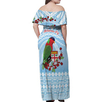 Melanesian Fiji Kula Bird Family Matching Off Shoulder Maxi Dress and Hawaiian Shirt with Tagimoucia Masi Tapa Pattern LT9 - Polynesian Pride