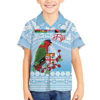 Melanesian Fiji Kula Bird Family Matching Off Shoulder Maxi Dress and Hawaiian Shirt with Tagimoucia Masi Tapa Pattern LT9 Son's Shirt Blue - Polynesian Pride