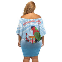 Melanesian Fiji Kula Bird Family Matching Off Shoulder Short Dress and Hawaiian Shirt with Tagimoucia Masi Tapa Pattern LT9 - Polynesian Pride