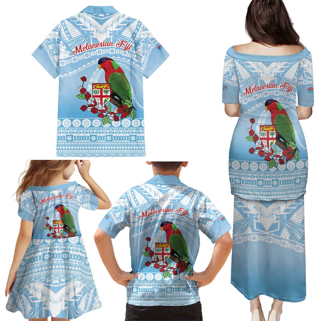 Melanesian Fiji Kula Bird Family Matching Puletasi and Hawaiian Shirt with Tagimoucia Masi Tapa Pattern LT9 - Polynesian Pride