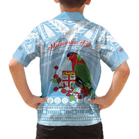 Melanesian Fiji Kula Bird Family Matching Short Sleeve Bodycon Dress and Hawaiian Shirt with Tagimoucia Masi Tapa Pattern LT9 - Polynesian Pride