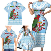 Melanesian Fiji Kula Bird Family Matching Short Sleeve Bodycon Dress and Hawaiian Shirt with Tagimoucia Masi Tapa Pattern LT9 - Polynesian Pride