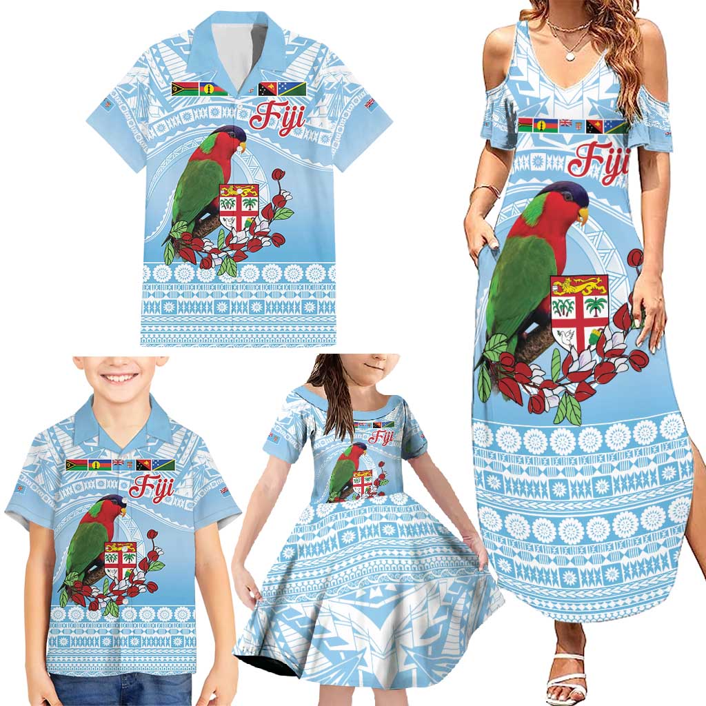 Melanesian Fiji Kula Bird Family Matching Summer Maxi Dress and Hawaiian Shirt with Tagimoucia Masi Tapa Pattern LT9 - Polynesian Pride
