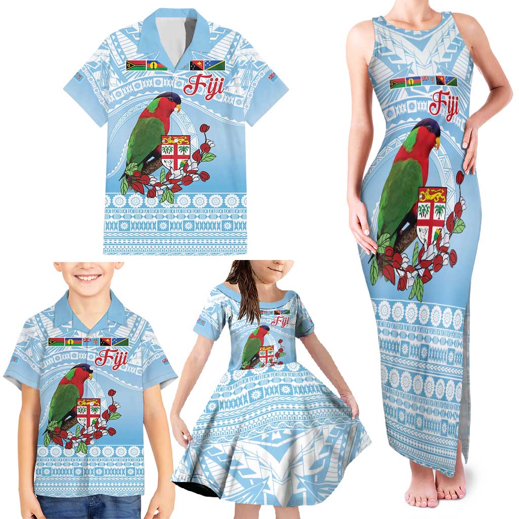 Melanesian Fiji Kula Bird Family Matching Tank Maxi Dress and Hawaiian Shirt with Tagimoucia Masi Tapa Pattern LT9 - Polynesian Pride
