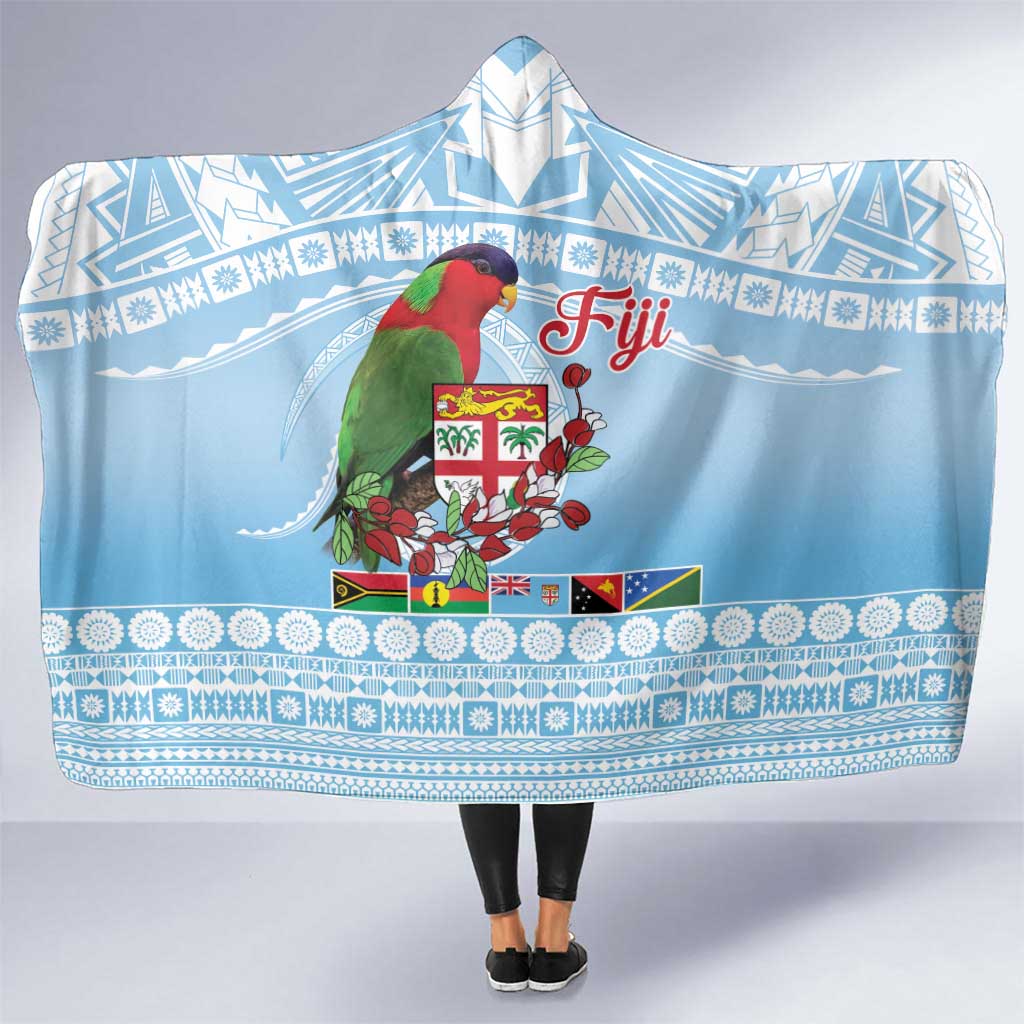 Melanesian Fiji Kula Bird Hooded Blanket with Tagimoucia Masi Tapa Pattern LT9 One Size Blue - Polynesian Pride