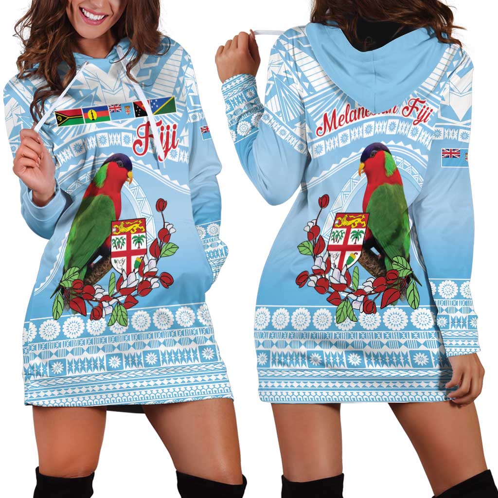 Melanesian Fiji Kula Bird Hoodie Dress with Tagimoucia Masi Tapa Pattern LT9 - Polynesian Pride