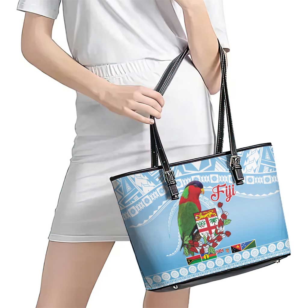 Melanesian Fiji Kula Bird Leather Tote Bag with Tagimoucia Masi Tapa Pattern