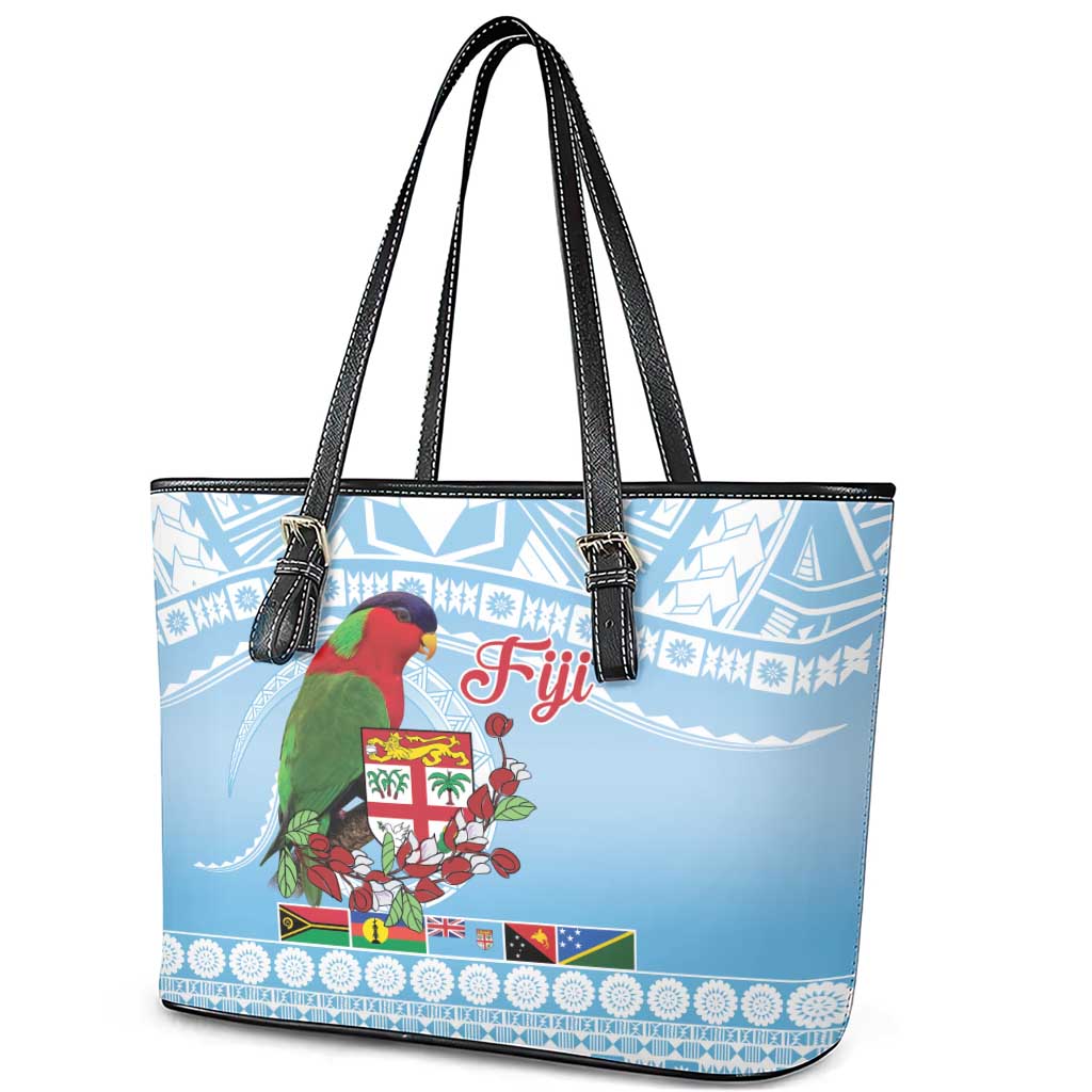 Melanesian Fiji Kula Bird Leather Tote Bag with Tagimoucia Masi Tapa Pattern