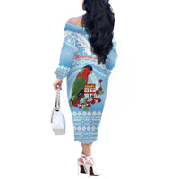 Melanesian Fiji Kula Bird Off The Shoulder Long Sleeve Dress with Tagimoucia Masi Tapa Pattern LT9 - Polynesian Pride
