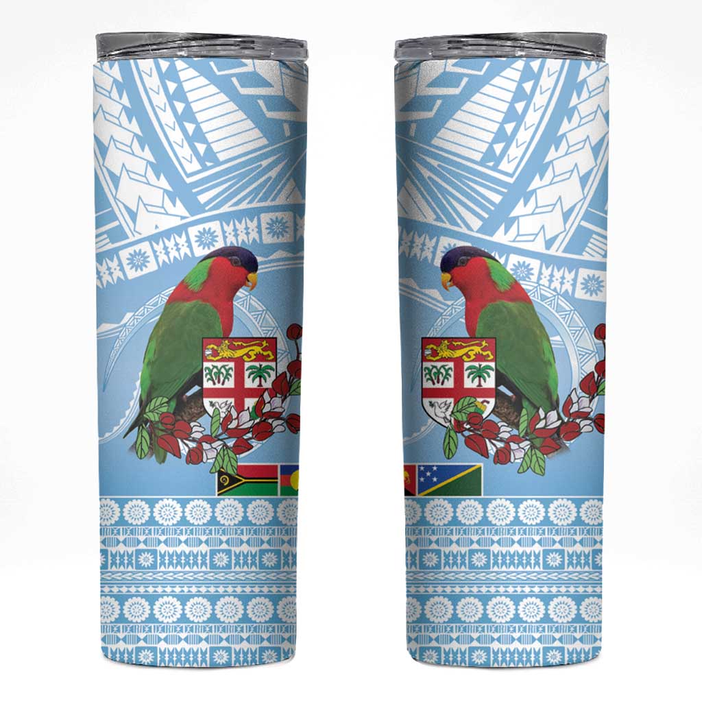 Melanesian Fiji Skinny Tumbler Kula Bird with Tagimoucia Masi Tapa Pattern LT9 Blue - Polynesian Pride