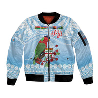 Melanesian Fiji Kula Bird Sleeve Zip Bomber Jacket with Tagimoucia Masi Tapa Pattern LT9 Unisex Blue - Polynesian Pride