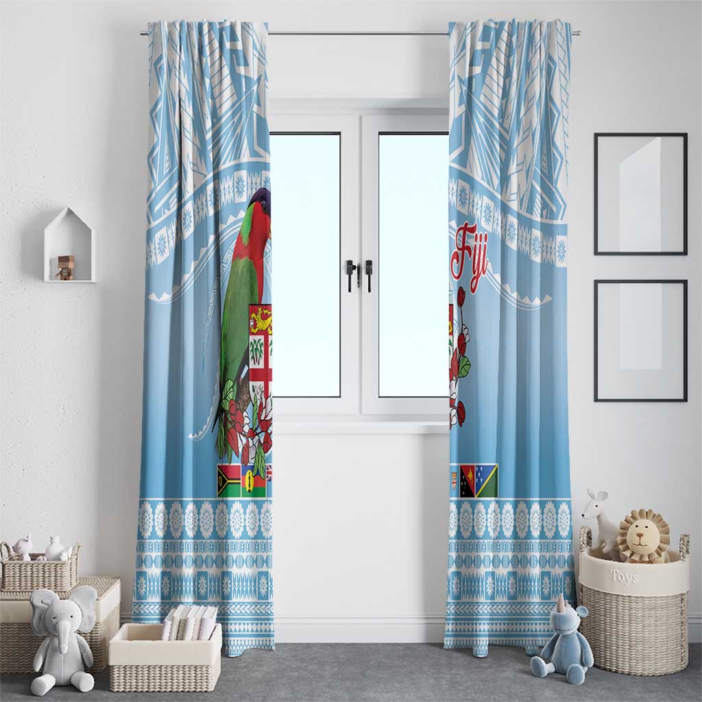 Melanesian Fiji Kula Bird Window Curtain with Tagimoucia Masi Tapa Pattern