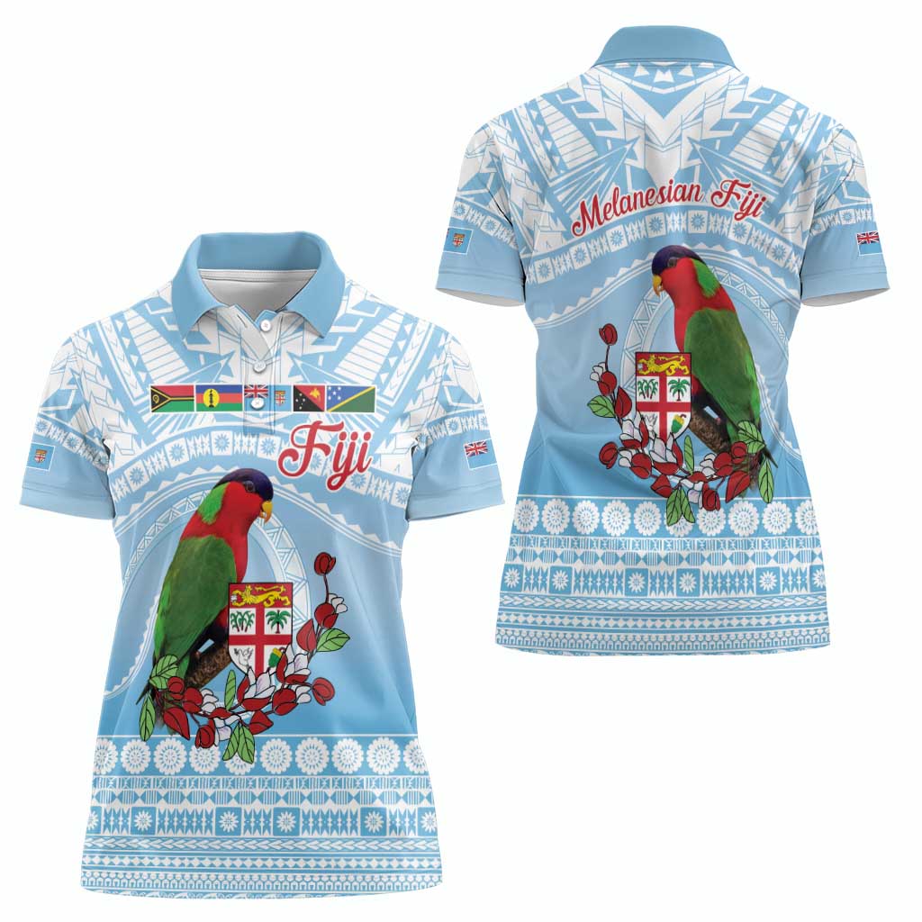 Melanesian Fiji Kula Bird Women Polo Shirt with Tagimoucia Masi Tapa Pattern LT9 - Polynesian Pride