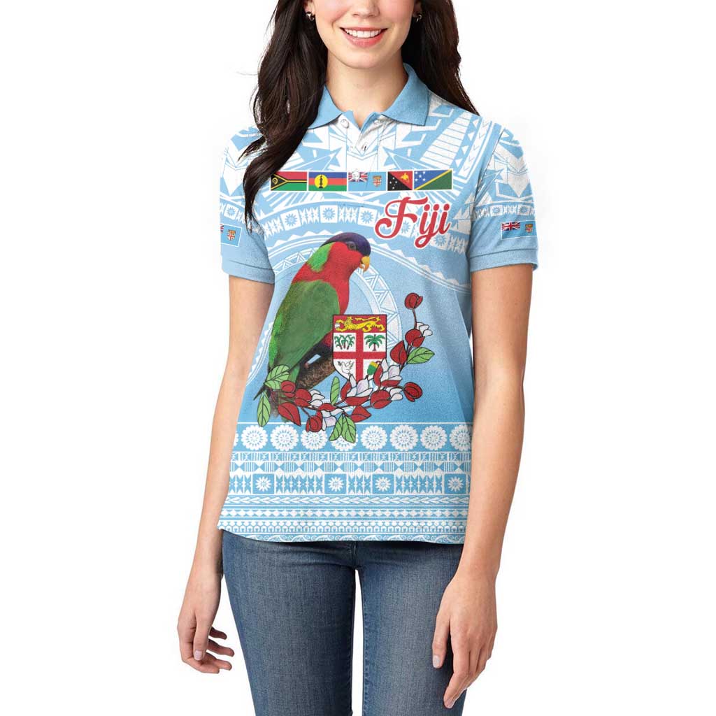 Melanesian Fiji Kula Bird Women Polo Shirt with Tagimoucia Masi Tapa Pattern LT9 - Polynesian Pride