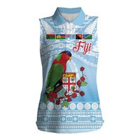 Melanesian Fiji Kula Bird Women Sleeveless Polo Shirt with Tagimoucia Masi Tapa Pattern LT9 Female Blue - Polynesian Pride