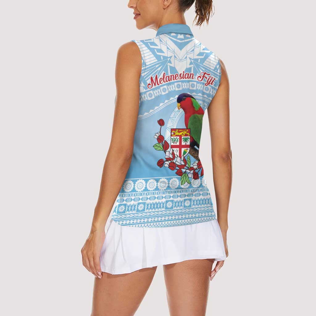 Melanesian Fiji Kula Bird Women Sleeveless Polo Shirt with Tagimoucia Masi Tapa Pattern LT9 - Polynesian Pride