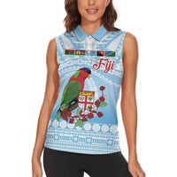 Melanesian Fiji Kula Bird Women Sleeveless Polo Shirt with Tagimoucia Masi Tapa Pattern LT9 - Polynesian Pride